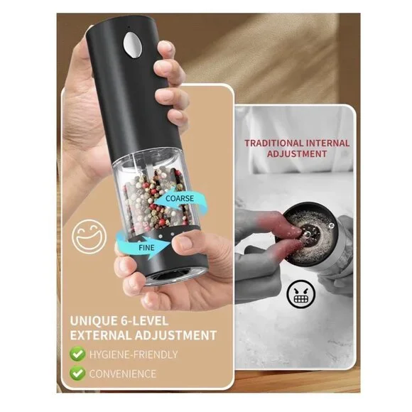 Electric Salt & Pepper Grinder Set Rechargeable Salt and Pepper Mills W 6 Level - Picture 4 of 10